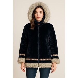 VTG Hansa Branta by Stearns Womens S Faux Fur Hooded Parka Coat Goose Down